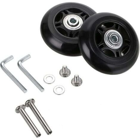 Lot de 2 roulettes de rechange pour valises 70 x 24 mm, kits de réparation de roues de valise, clés et vis d'axe pour sac à roulettes, patins à roues alignées et planche à roulettes