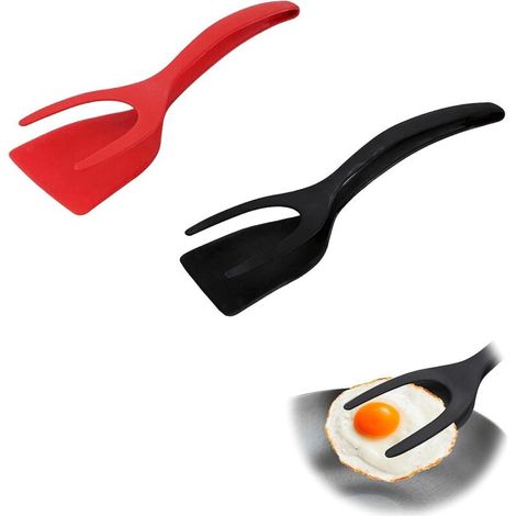 Ensemble de 2 spatules et pinces de cuisine en silicone pour barbecue, spatule antiadhésive pour steak, crêpes, hamburgers et œufs (1/5)