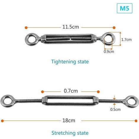 Tendicavo con gancio e occhiello - Realizzato in acciaio inox 304, tendicavo M5. (1/5)