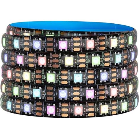 WS2812B ECO 5M 300LED DC5V Individually Addressable LED Strip SMD5050 300 Pixels Dream Color Programmable Flexible LED Light Strip IP65 Waterproof PCB Black (1/5)