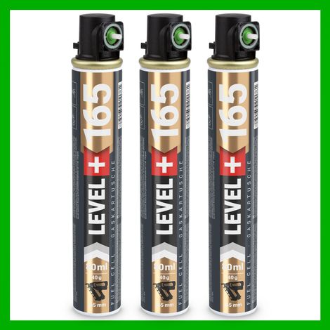 LEVEL+ Gaskartusche 165mm 80ml Fuel Cell Ersatzgas für Nagler L+165 GRÜN - 3 St.