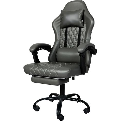 Levede Office Desk Chair PU Gaming Recliner Adjustable Height Swivel Grey