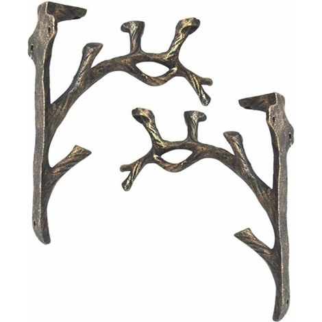 Vintage Shelf Brackets (2 pieces), Cast Iron, Branch Shape Angle Shelf, Antique Craft, Creative Decorative Triangle Bracket, Wall-Mounted Bookshelf, Flower Stand - LIAIKI