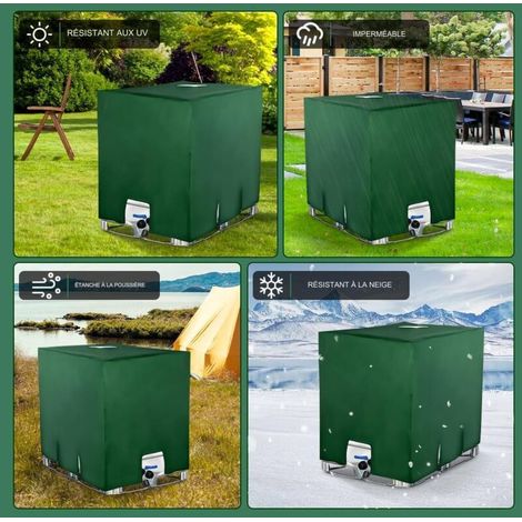Bâche pour Cuve 1000L IBC, Bâche de Réservoir d'eau Couvercle de Protection pour Réservoir Housse De Réservoir Anti-poussière Vert -120 x 100 x 116 cm