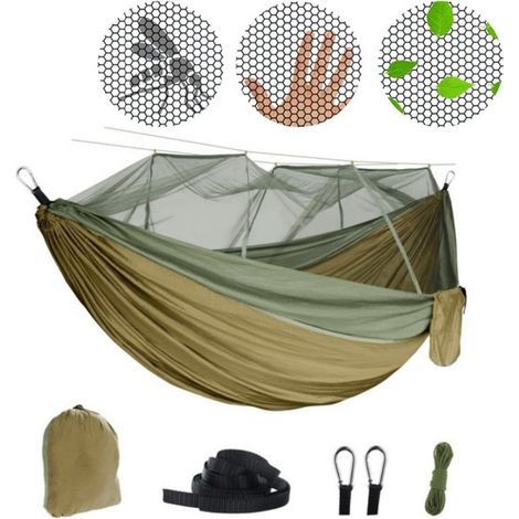 Amaca da campeggio con zanzariera, moschettoni e cinghie di fissaggio, portata 200 kg (260 x 140 cm), traspirante, ad asciugatura rapida, ideale per i viaggi. (1/5)
