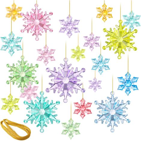 51 bunte Schneeflocken-Anhänger aus Acryl für Weihnachtsbaum, Hochzeit, Winterparty, Deckendekoration (1/5)