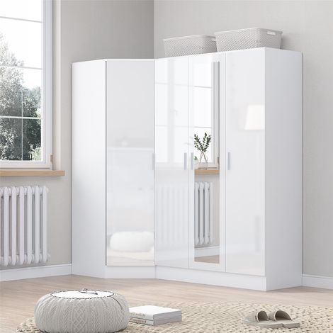 Reflect 2pc Wardrobe Bundle - 1 Door Corner + 3 Door Mirror - Black Gloss & Black Oak