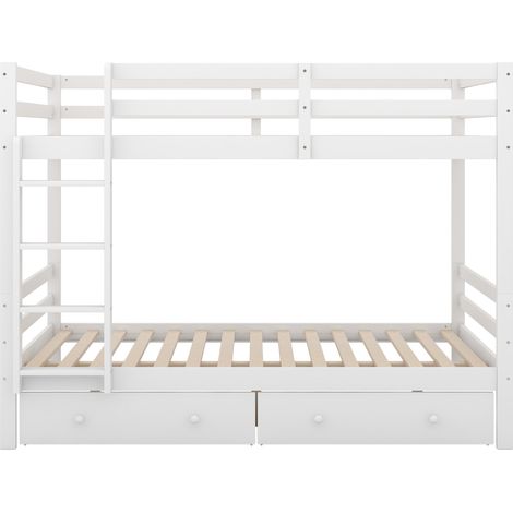Kinder-Etagenbett 140 x 200 cm mit Schubladen, Stauraum, hohen Schutzgittern, Weiß (1/5)