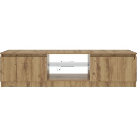 Mueble de TV flotante de diseño moderno de 140 x 40 x 36 cm con iluminación ambiental LED de tendencia en madera de roble de ingeniería 020050861 (1/5)