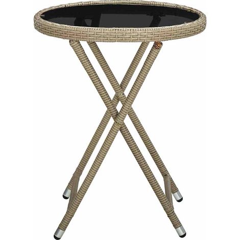 Maison Exclusive - Tavolino Beige 60 cm in Polyrattan e Vetro Temperato (1/5)