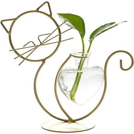 Vase hydroponique - VVIKIZY - Chat - Métal et verre - Noir et or - Dimensions variées (1/4)