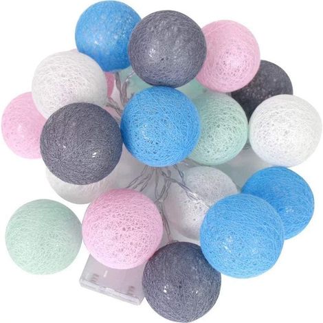 Guirlande Lumineuse Boule Coton - 20 LED Chaudes - Alimentée par Piles AA - Décoration Murale Intérieure pour Fêtes Mariages Noël (1/5)