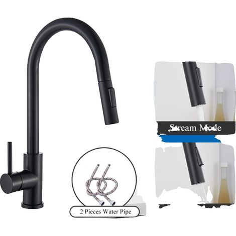 Grifo de cocina con rociador extraíble, diseño para montaje sobre encimera, color negro mate. (1/2)
