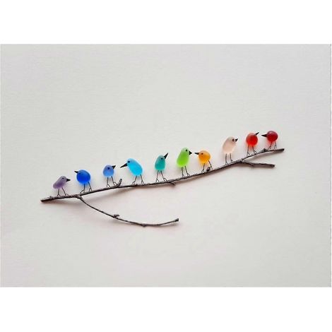 Pájaros arcoíris de cristal de mar, arte en cristal de mar, cuadro de cristal de mar y madera flotante, decoración de pared con pájaros arcoíris, regalo perfecto para Navidad, cumpleaños y Halloween.