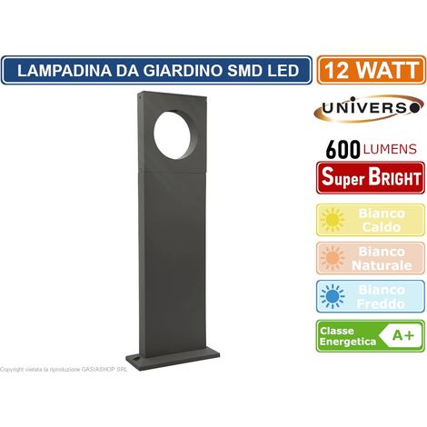 LAMPADA LED DA GIARDINO 12W IN ALLUMINIO GRIGIO CON FISSAGGIO A TERRA IP65 LAMPIONE 500MM 600 LUMEN - Colore Luce: Bianco Caldo (1/3)