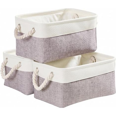 Panier Rangement, Boite de Rangement Tissu rectangulaire Dressing avec poignée pour Jouets, Armoire (Pliable, Moyen, Gris Blanc) (1/5)