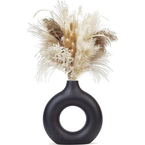 Vase Decoratif en Ceramique, Noir Mat, Fleurs Séchées Fait à la Main, Forme Ronde d'art Moderne pour Décoration de la Maison, du Salon, des Centres de Table et des événements - S (1/5)