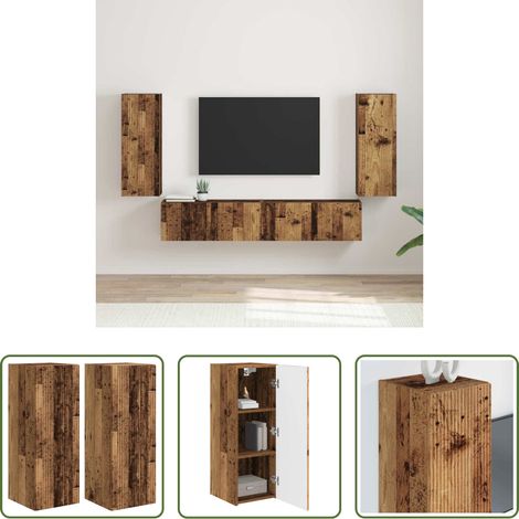 Holzwerkstoff - TV-Wandschrank 2 pcs Altholz 30 x 31 x 80 cm Holzwerkstoff (1/5)