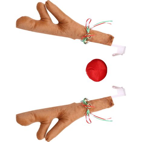 Ensemble de bois de renne pour voiture, mignon et amusant, avec clochettes, pour la décoration de Noël de votre voiture, kaki (1/5)