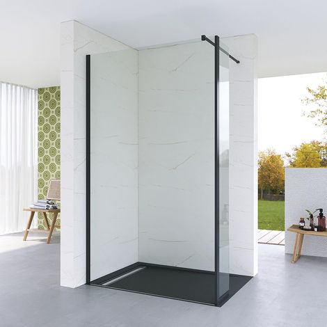 AQUABATOS Walk in Dusche Duschwand Glas Duschabtrennung Glaswand für Duschwanne aus Klarglas 8 mm mit NANO Beschichtung inklusive 90° Stabilisator und Seitenwänden, 100 x 200 cm (1/5)