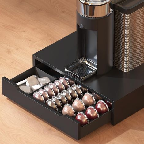 Tiroir à capsules avec séparateur ajustable, 40 petites ou 20 grandes capsules. Plateau en bois et rangement latéral pour accessoires. (1/5)