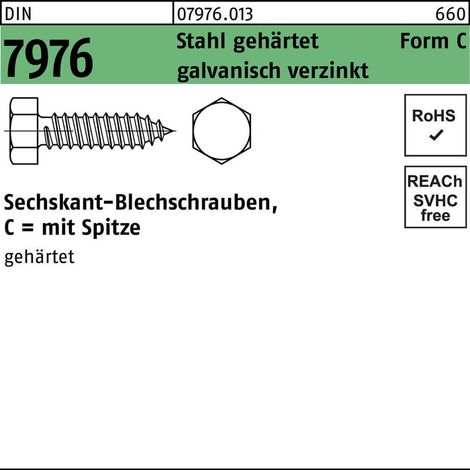 DIN 7976-C/ISO 1479 Form C Sechskant-Blechschraube VG 6,3x45 Stahl galvanisch verzinkt 250 Stk (1/2)
