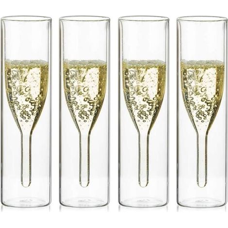 Champagnerflöten, Champagnergläser, doppelwandige Kristall-Champagnerflöten, für Hochzeiten, Partys, Bars, 4 Stück (1/4)