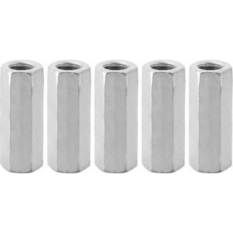 5Pcs Écrou Manchon Acier Carbone M12, Manchon Hexagonal M12 50, Ecrou Long M12 de Connecteur Tige Filetée M12 de Douille Écrou Fixations Filetées (M1250-15mm) (1/5)