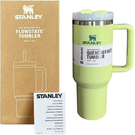 Gobelet isotherme de 1,2 L en acier inoxydable avec poignée et paille, vert clair, idéal pour les voyages en voiture.