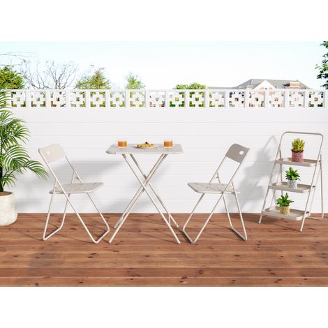 Conjunto bistrot plegable de 3 piezas 60x60x73 cm de metal beige para balcón FloraGrace (1/5)