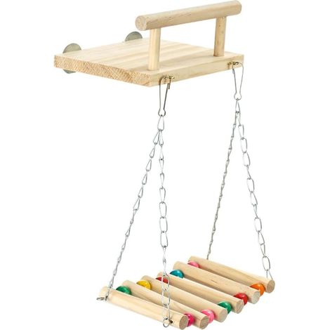 Bird Perches, Wooden Platform Exercise Stand with Swing and Large Chew Wheel for Budgies, Conures, Cockatiels and Hummingbirds (Style C) (1/5)