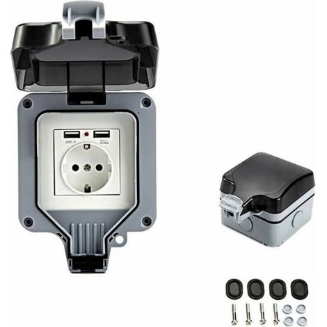 Prise Murale Extérieure Double - Étanche IP44 - 220-250 V 16 A - Boîte Murale Simple - 170x110x80 mm (1/4)