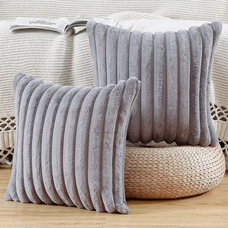 Set di 2 federe decorative in finta lana, morbide e soffici, per divano e camera da letto, 40x40 cm, colore grigio. (1/5)