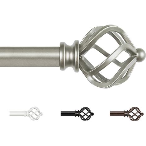 1 Tringle à rideaux, 80-292 cm, métal argenté, embout torsadé, pour fenêtre, balcon, chambre