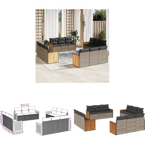 12-tlg. Garten-Sofagarnitur mit Kissen Grau Poly Rattan - Gartensofas - Outdoor Möbel - Gartenmöbelset - Lounge Set - Rattan Gartenmöbel - Home & Living (1/3)
