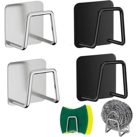 4 Pièces Porte Eponge Evier Cuisine,Range Eponge Evier Auto Adhesif,Support Eponge Evier Cuisine,Porte Éponge Cuisine en Acier - sh (1/4)