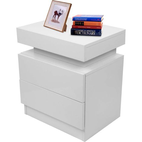 Haloyo® Table de Chevet Moderne à 2 tiroirs avec lumières LED, Table de Nuit, pour Salon, Chambre à Coucher, 45x35x52cm, blanc (1/5)