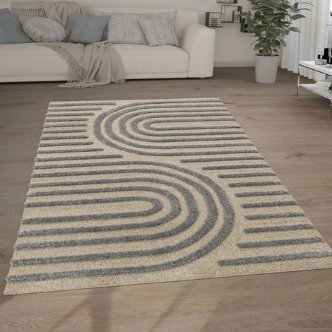 Paco Home Hochflor Teppich Wohnzimmer Shaggy 3D Optik Ethno Boho Vintage Look Weich 120x160 cm, Grau 4