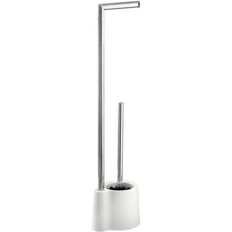 Stand WC-Porte brosse Avola blanche inox pour salle de bain avec brosse WC design et support papier toilette 2 en 1 idéale pour petits espaces dimensions 13 x 70 x 16 cm qualité moderne et éléga (1/4)