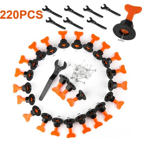 SWANEW Kit de système de nivellement de carrelage réutilisable Niveleur de tuile en T Construction de paroi en céramique, 220 pcs (1/5)