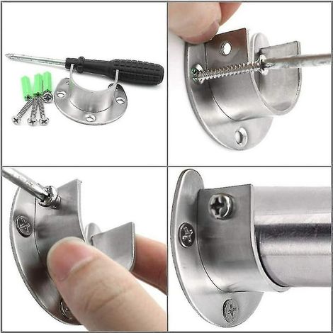 Support de tringle U en acier inoxydable, lot de 2 supports à bride ouverte pour penderie, avec vis, fixations pour rideau de douche et placard (1/4)