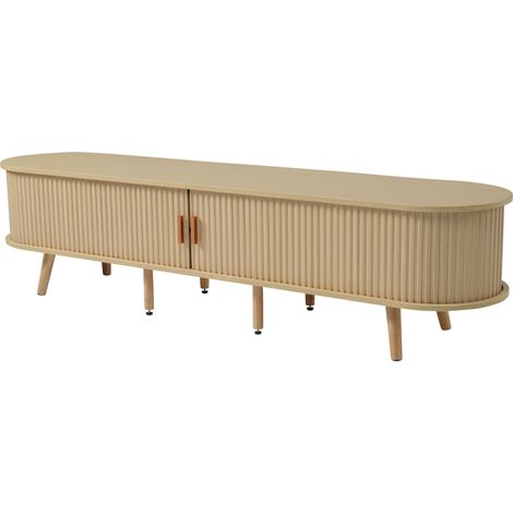 Ensemble meuble TV avec rangement et table basse ovale en MDF couleur bois clair (1/5)