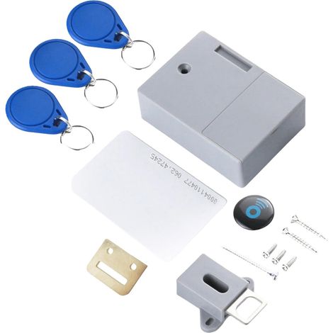 Serrure d'armoire intelligente, sans trous, 3 porte-clés et 1 carte, serrure invisible, ouverture électronique RFID pour bibliothèques, saunas, usines et bureaux (1/5)