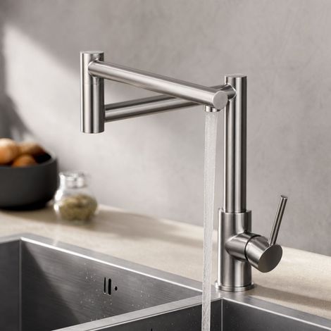 Robinet pliable eau froide acier inoxydable 304 avec flexible 60cm, design extensible gain de place pour cuisine (1/5)
