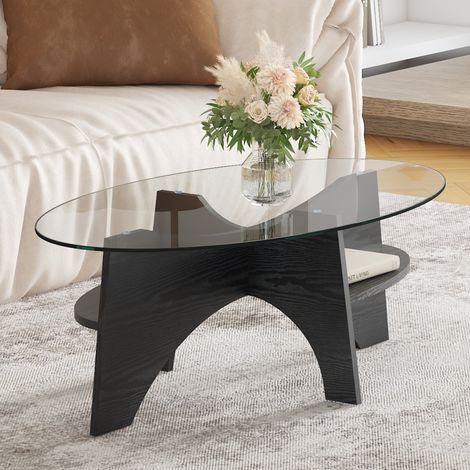 Mesa centro ovalada de cristal templado y MDF 104,9 cm OKMYHOME (1/5)
