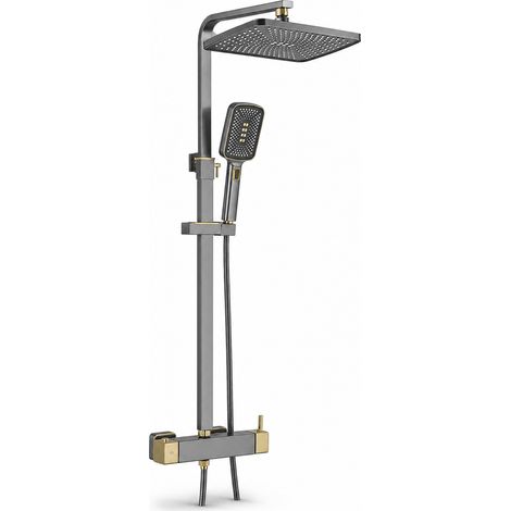 Colonna doccia termostatica per vasca da bagno dorata quadrata (1/5)
