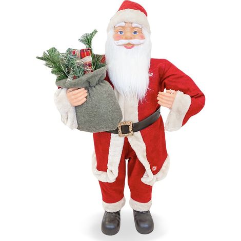 144202 Papá Noel vestido Rojo y Crema Decoración navideña 90Hcm música y luces