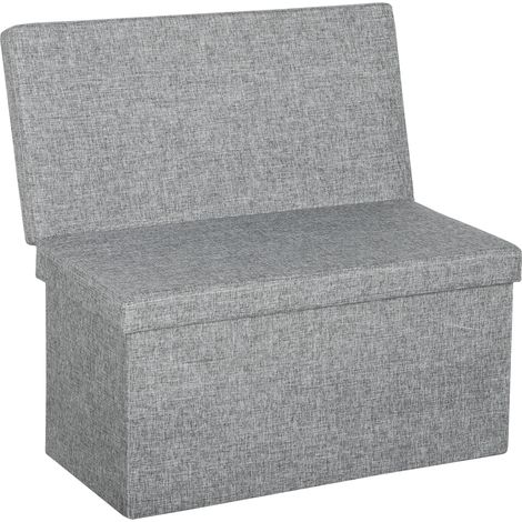 HOMCOM Panca Contenitore Pieghevole da 77L con Schienale in Tessuto Grigio