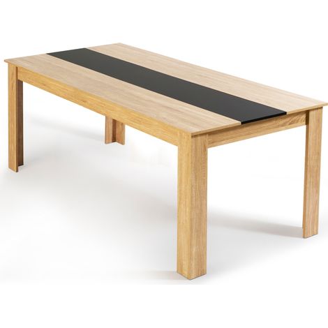 Idmarket – Table de salle à manger rectangle 8 personnes – Imitation hêtre et MDF noir – Dimensions 160 x 80 cm – Design moderne et robuste