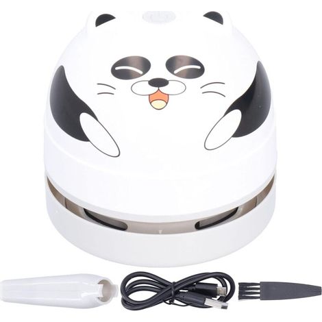 Aspirateur de Bureau de Conception Animale Mignon, Mini Balayeuse de Poussière de Table de Charge USB avec Clavier de Conception Rotatif à 360 ° sans Fil pour Bureau à Domicile(Panda) (1/5)